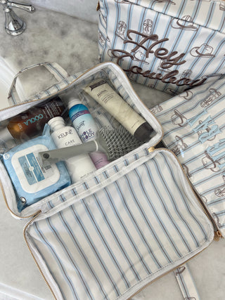 Makeup Bag Western Blues Striped - Clear Coat Toiletry Case - PREORDER