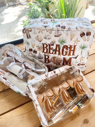 Makeup Bag 3 Brown Bows - Snap Clear Pouch