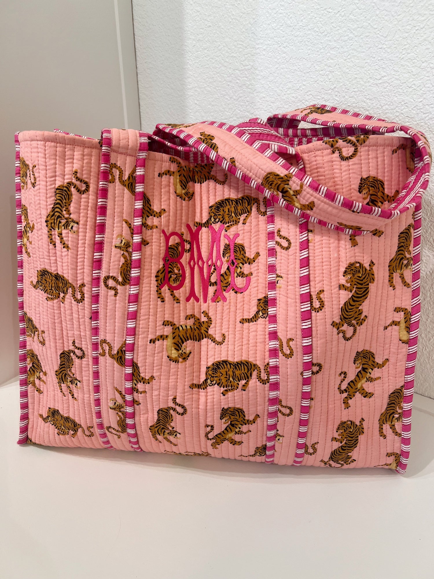 Quilted Block-Print Tote Bag