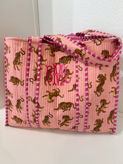 Quilted Block-Print Tote Bag