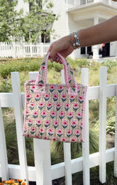 Tote Bag Quilted Block-Print Mini Tote Bag