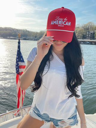 Hat Living the American Dream - Red and Navy Vintage Trucker Hat