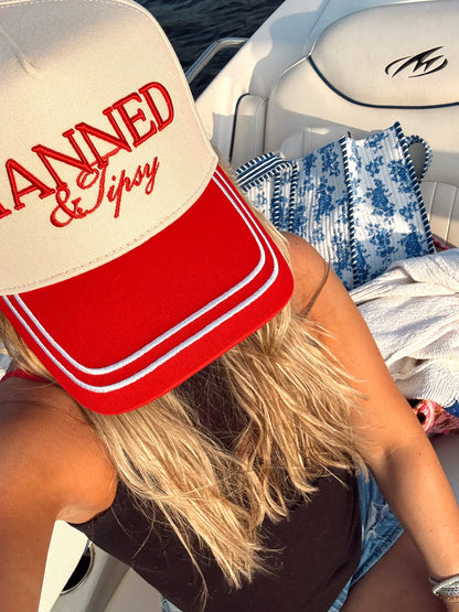 Tanned &amp; Tipsy - Red Vintage Trucker Hat