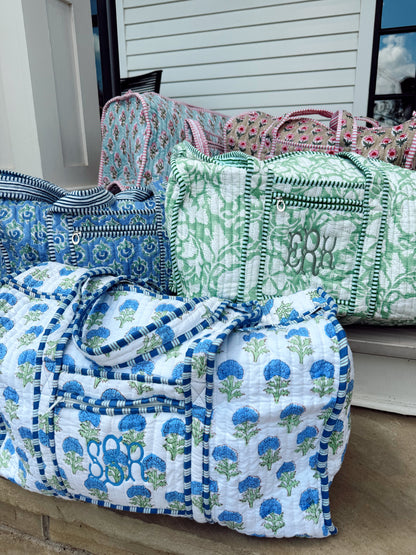 Quilted Block-Print Duffel Bag