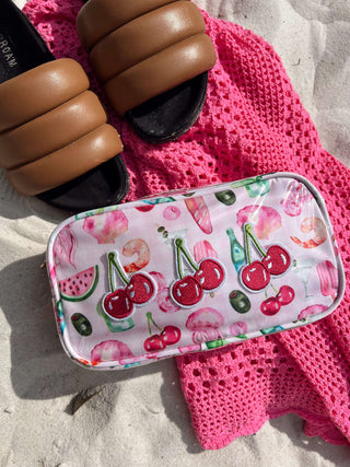 Travel Bag 3 Cherries - Pink Summer Spritz Clear Coat Large Bag