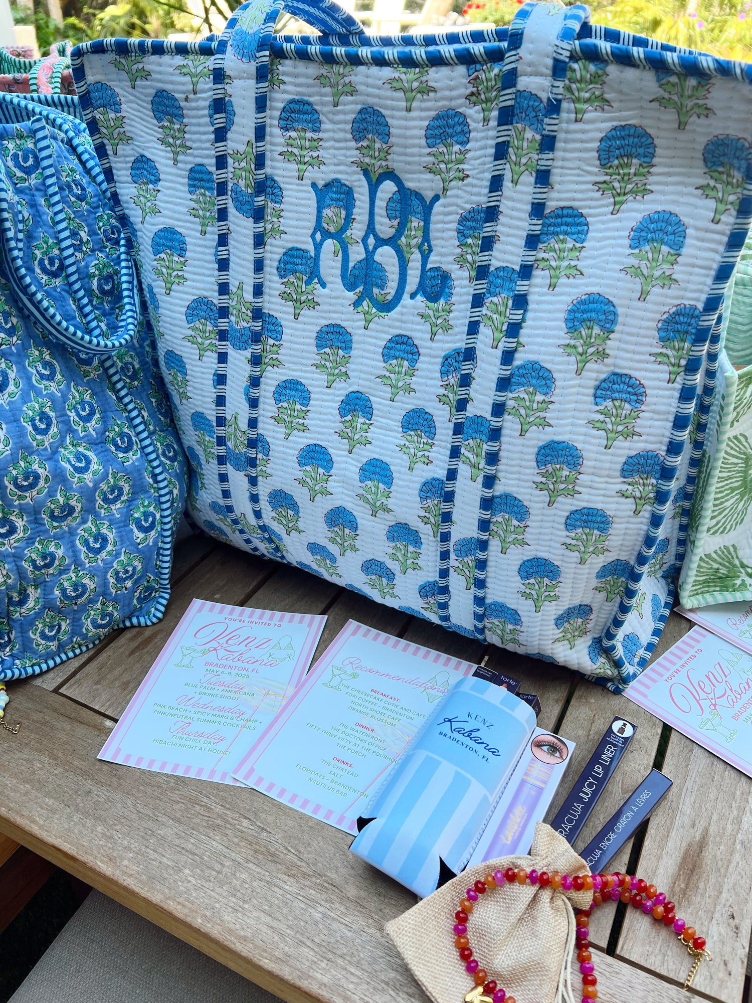 Quilted Block-Print Tote Bag
