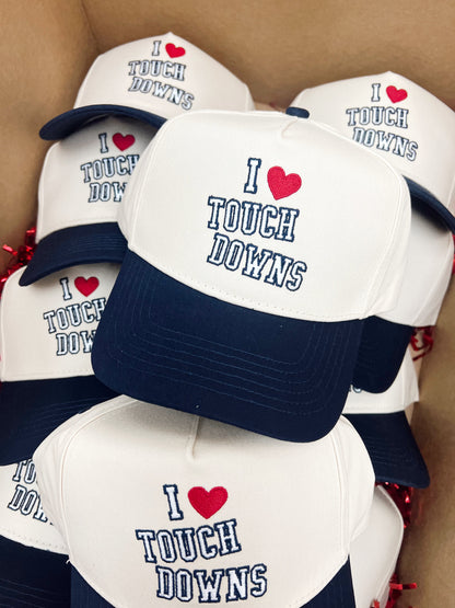 I Heart Touchdowns - Navy Vintage Trucker Hat