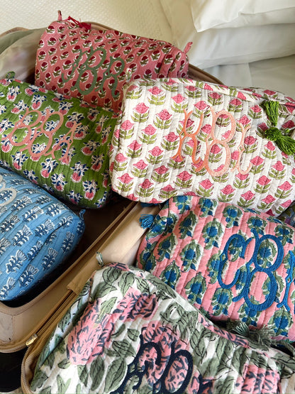 Quilted Block-Print Makeup Bag