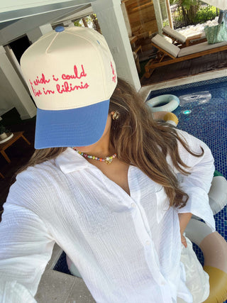 Hat I Wish I Could Live in Bikinis - Periwinkle Vintage Trucker Hat