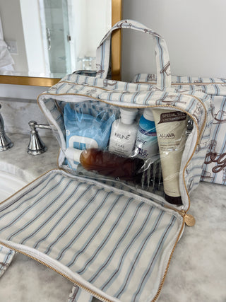 Makeup Bag Western Blues Striped - Clear Coat Toiletry Case - PREORDER