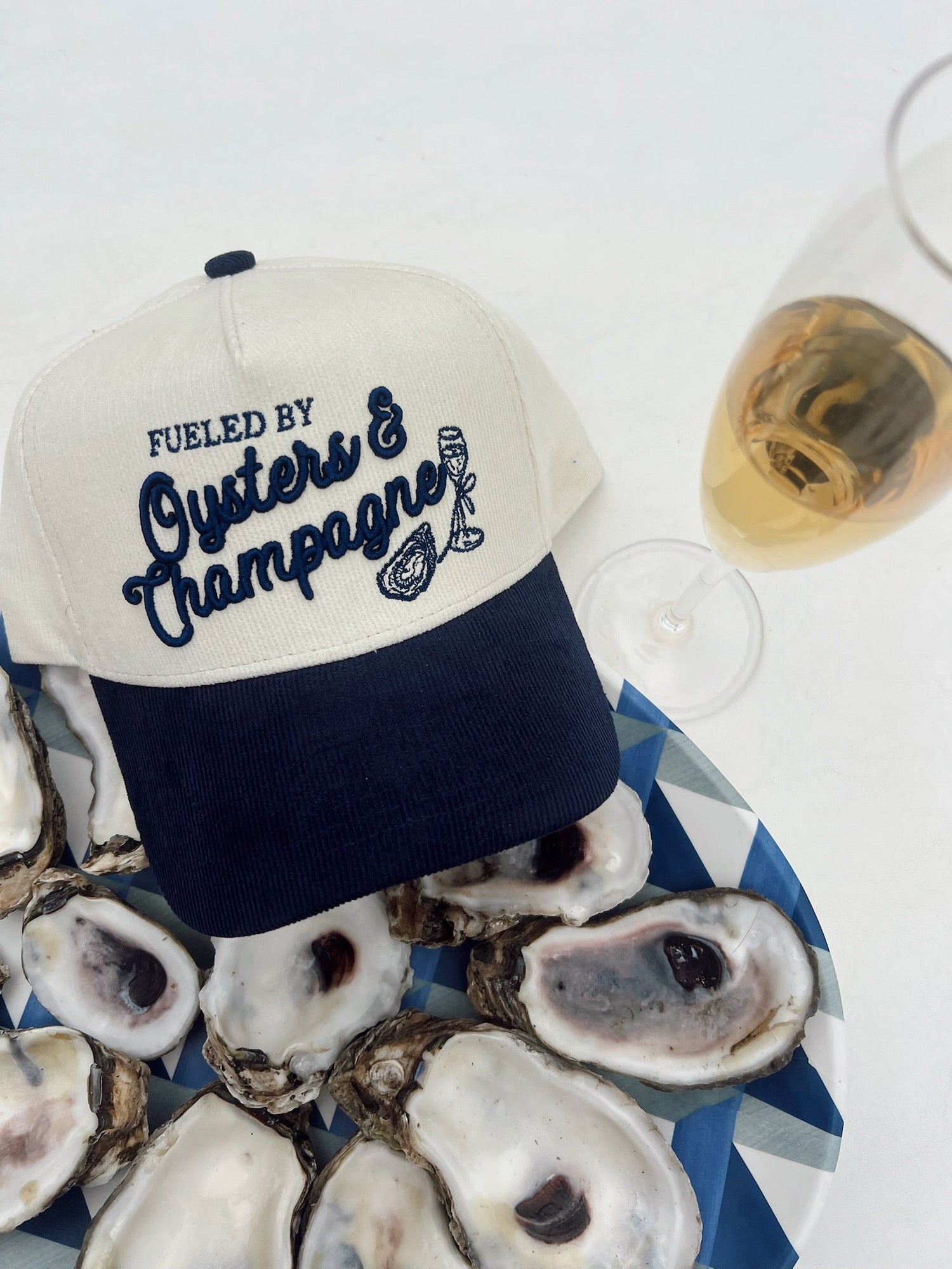Oysters &amp; Champagne - Navy Corduroy Trucker Hat
