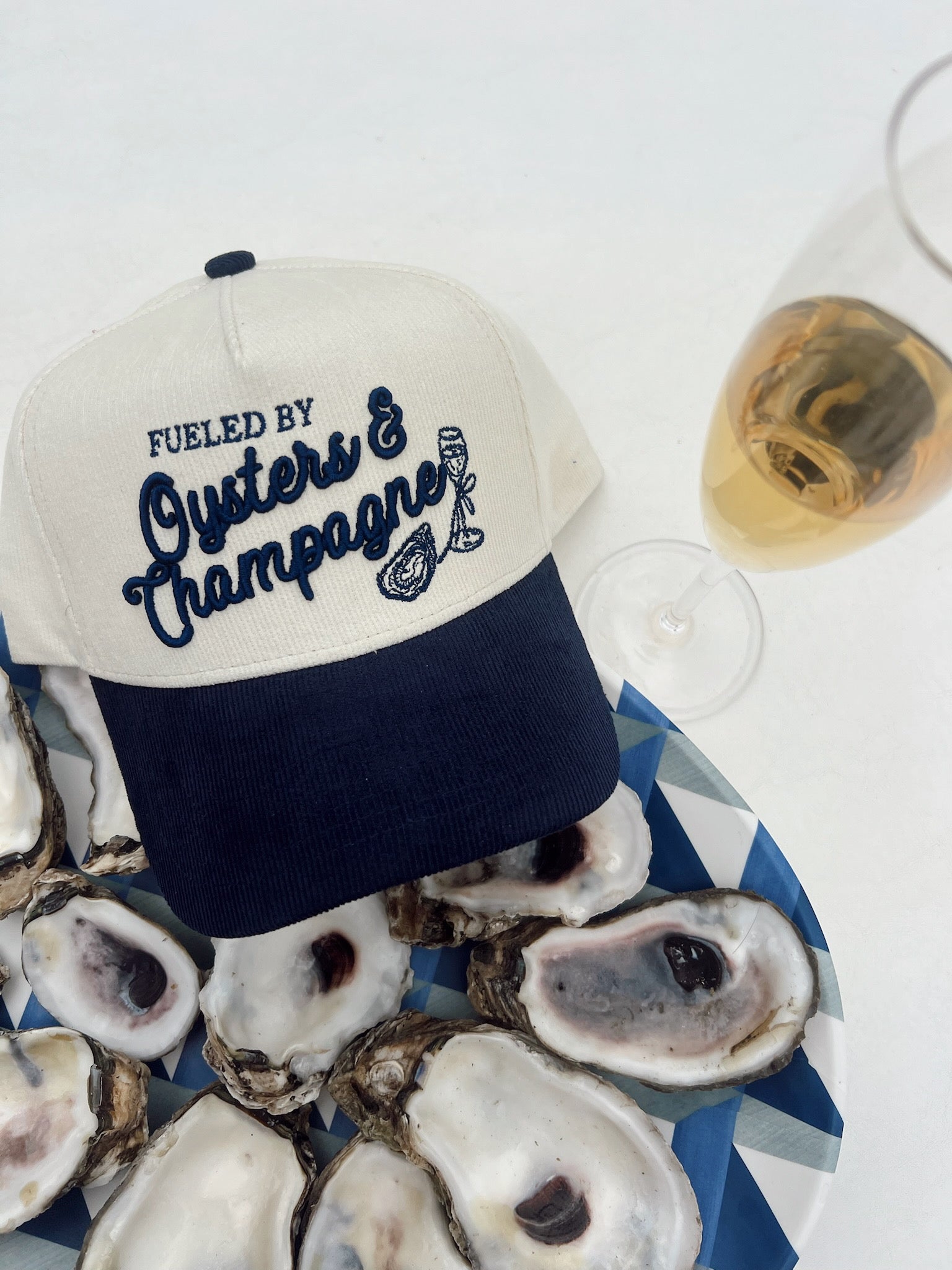 Oysters &amp; Champagne - Navy Corduroy Trucker Hat