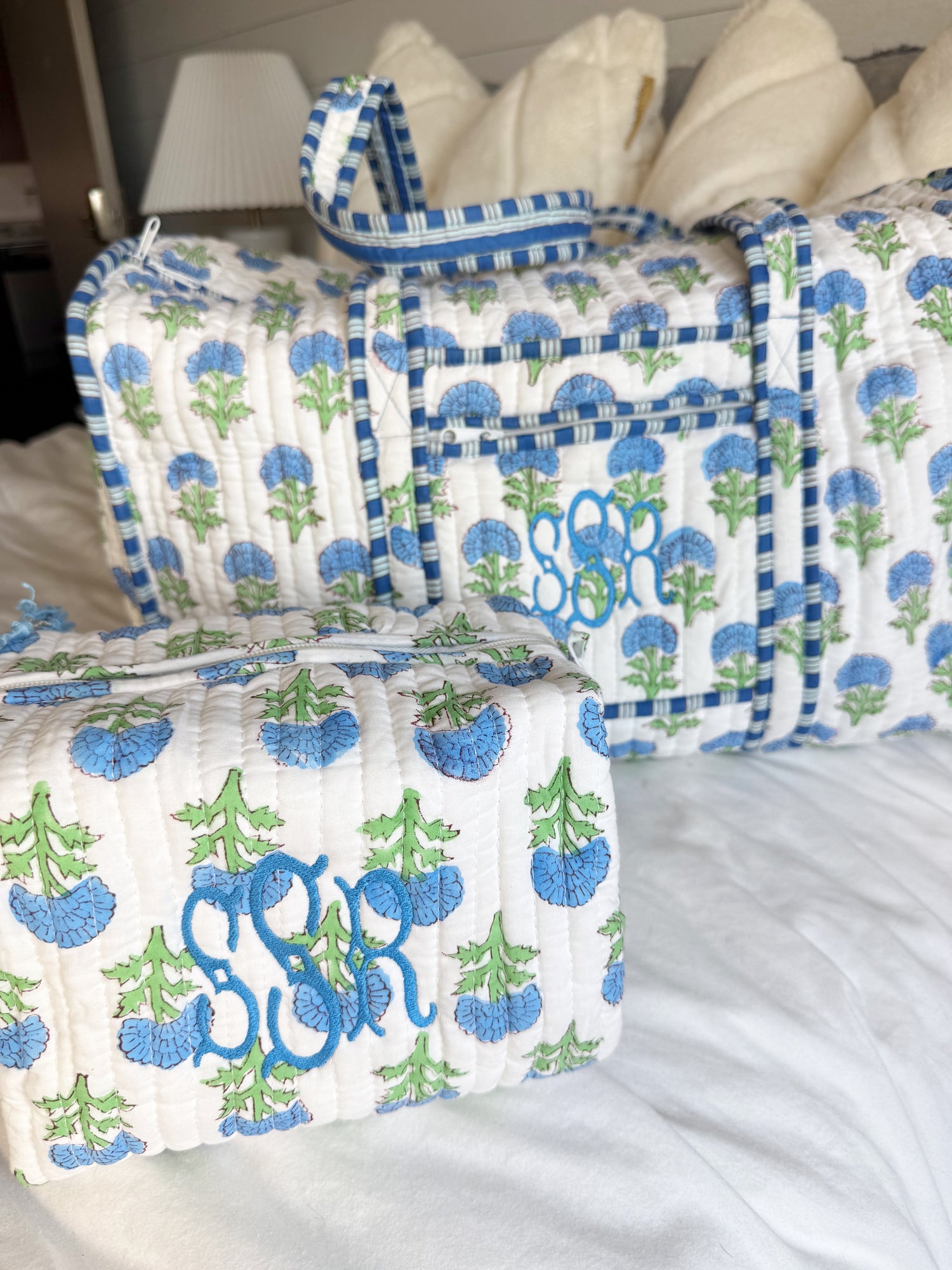 Quilted Block-Print Makeup Bag