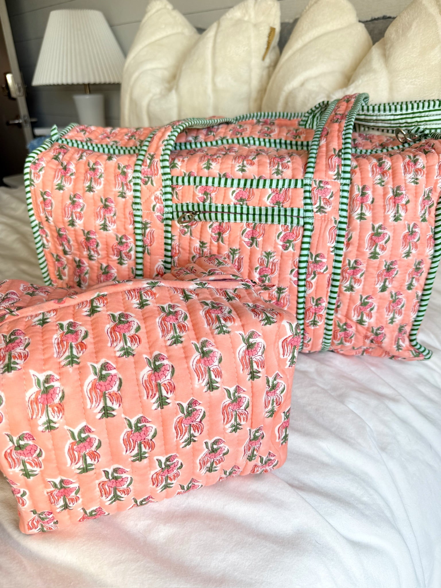 Quilted Block-Print Duffel Bag