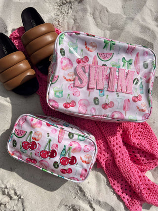 Travel Bag 3 Cherries - Pink Summer Spritz Clear Coat Large Bag