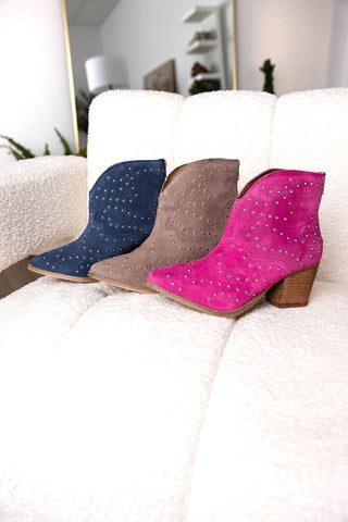 Shoes Twilight Studded Heeled Ankle Boot in Taupe