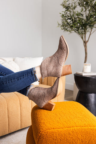 Shoes Twilight Studded Heeled Ankle Boot in Taupe
