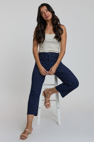 Women's Hyperstretch High Rise Cropped Wide Leg Flood Pants, Navy
