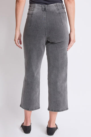 Women's High Rise Crop Detailed Wide Leg Jeans