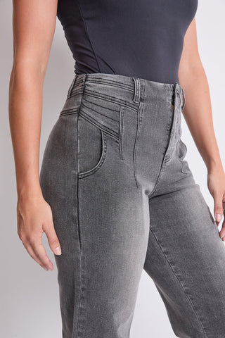 Women's High Rise Crop Detailed Wide Leg Jeans