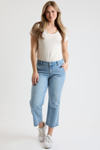 Women's High Rise Wide Leg Jeans with Elastic Back