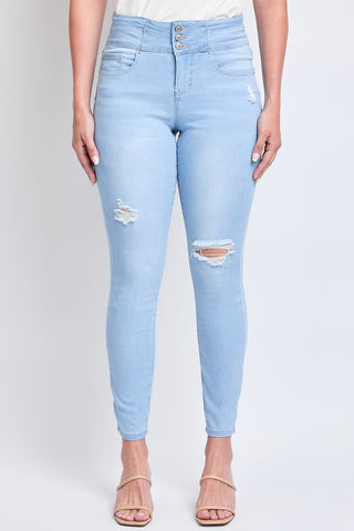 Women's High Rise 3 Button Stacked Waistband Skinny Sustainable Jeans