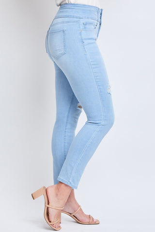 Women's High Rise 3 Button Stacked Waistband Skinny Sustainable Jeans