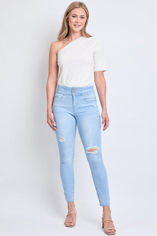 Women's High Rise 3 Button Stacked Waistband Skinny Sustainable Jeans