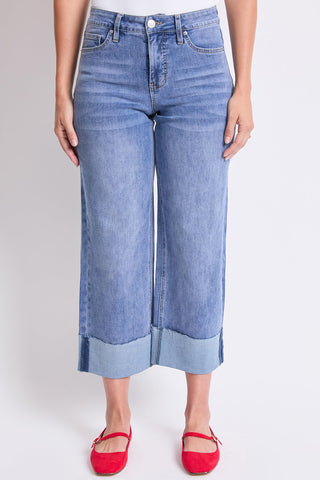 Women's High Rise Raw Mega Cuff Straight  Jeans