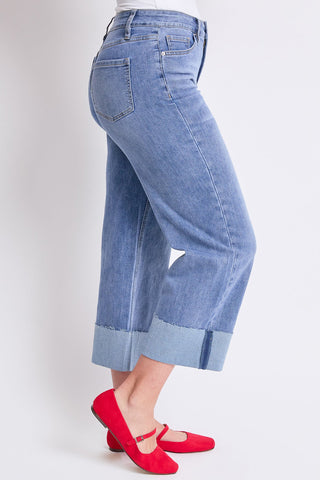 Women's High Rise Raw Mega Cuff Straight  Jeans