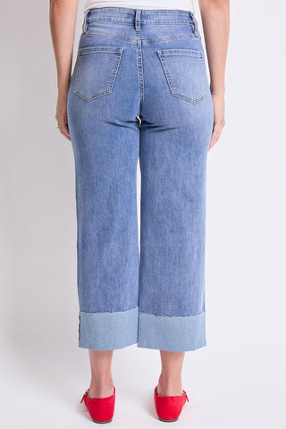 Women's High Rise Raw Mega Cuff Straight  Jeans