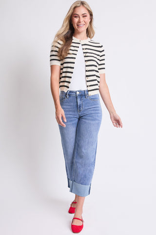 Women's High Rise Raw Mega Cuff Straight  Jeans