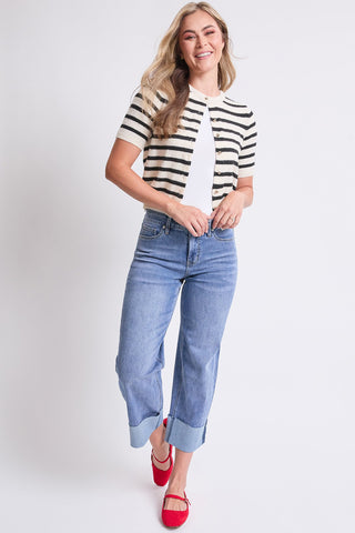 Women's High Rise Raw Mega Cuff Straight  Jeans
