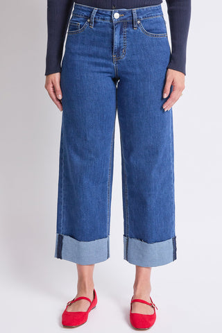 Women's High Rise Raw Mega Cuff Straight  Jeans
