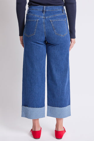 Women's High Rise Raw Mega Cuff Straight  Jeans
