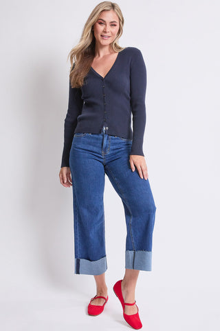 Women's High Rise Raw Mega Cuff Straight  Jeans
