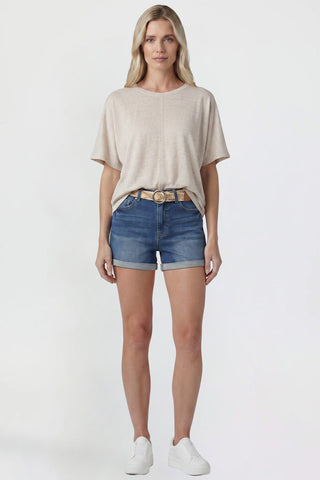Women's Belted Premium Stretch Fold-Over Cuff Shorts