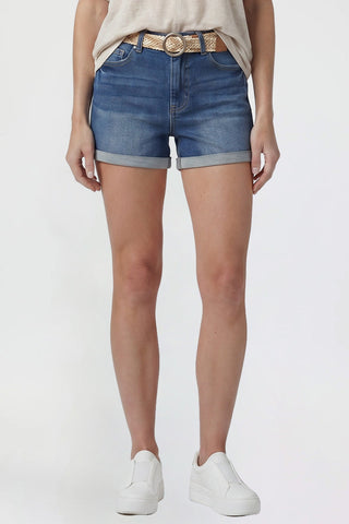 Women's Belted Premium Stretch Fold-Over Cuff Shorts