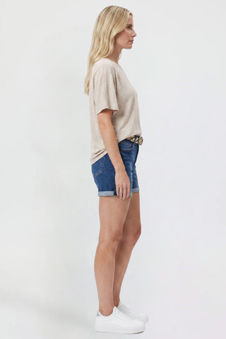Women's Belted Premium Stretch Fold-Over Cuff Shorts