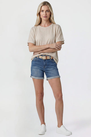 Women's Belted Premium Stretch Fold-Over Cuff Shorts