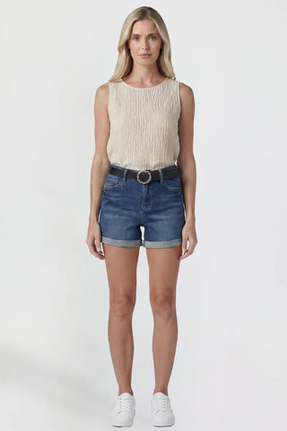 Women's Belted Premium Stretch Fold-Over Cuff Shorts