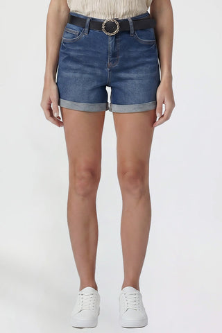 Women's Belted Premium Stretch Fold-Over Cuff Shorts