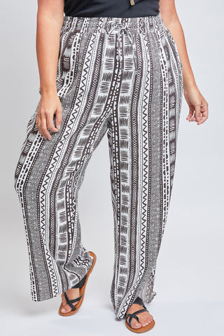 Women's Plus Elastic Waist Pant With Slit Hem