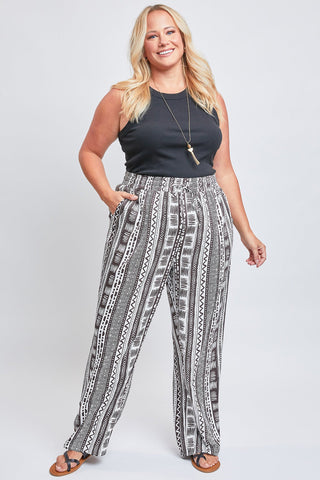 Women's Plus Elastic Waist Pant With Slit Hem