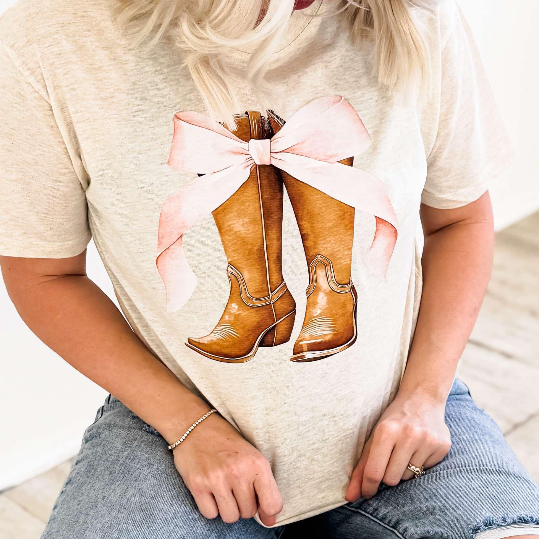 Western Boots &amp; Pink Bow Graphic Tee