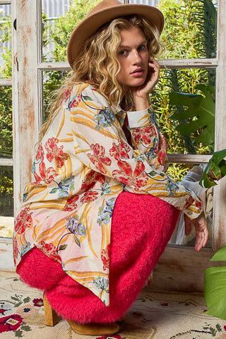 POL Floral Print Button Down Long Sleeve Shirt