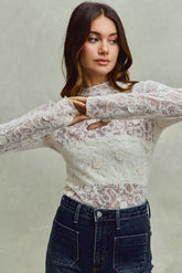 SO ME Lace Long Sleeve 3d Effect Floral Layering Top