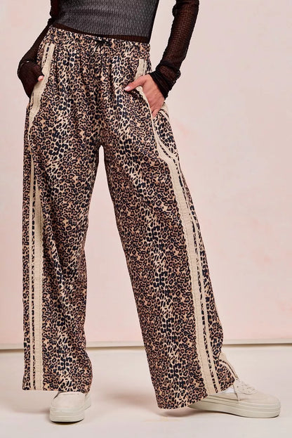 BiBi Leopard Printed Track Pants with Side Contrast Lace