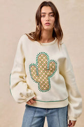 BiBi Cactus Embroidered Fleece Sweatshirt