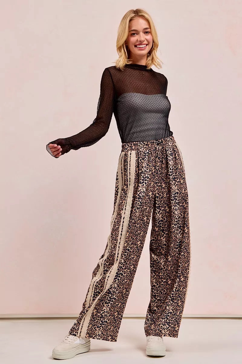 BiBi Leopard Printed Track Pants with Side Contrast Lace